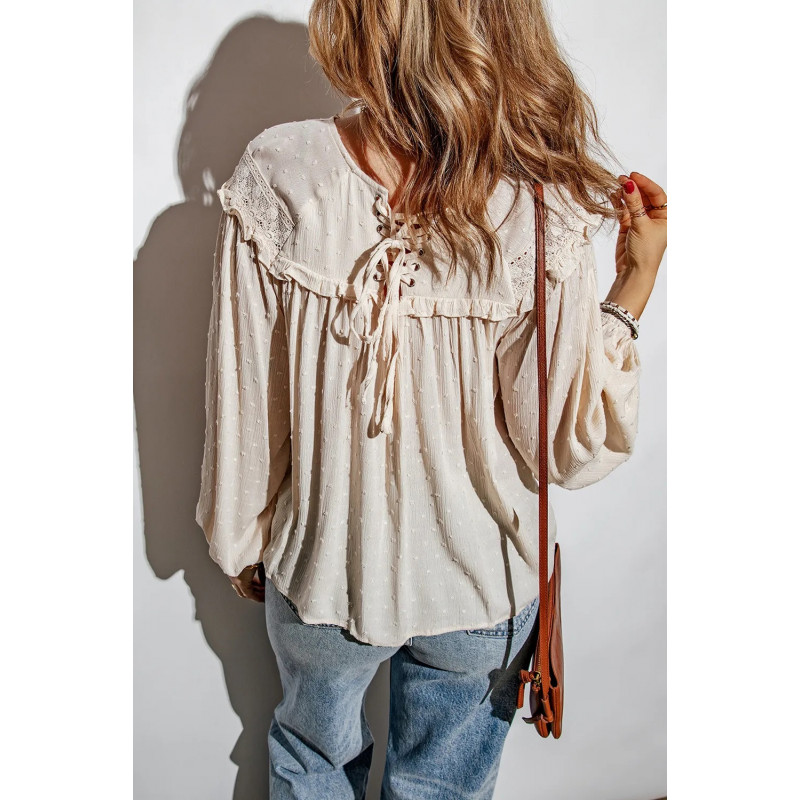 Beige dekorativ blus med sladdar – kuva 2