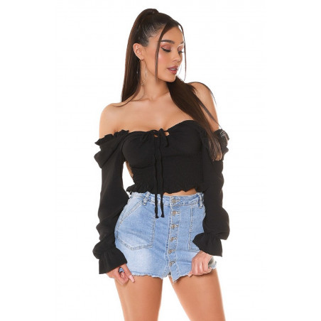 Koucla svart volangtrimmad latinsk skjorta