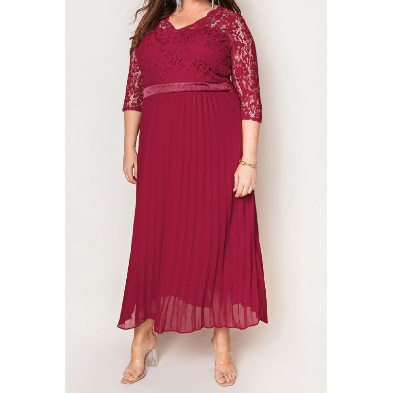 Punainen pitsikoristeinen vekkijuhlamekko (plus size)