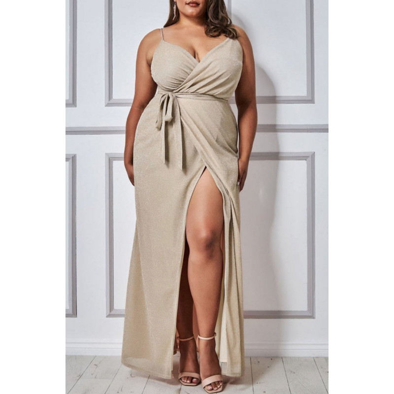 Aprikoosi wrap-look v-maksimekko halkiolla (plus size)