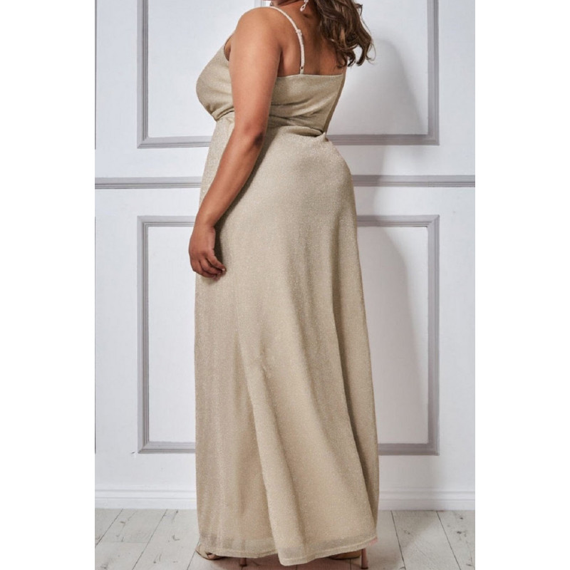 Aprikoosi wrap-look v-maksimekko halkiolla (plus size) – kuva 2