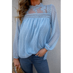 Light blue swiss dot lace embroidered blouse