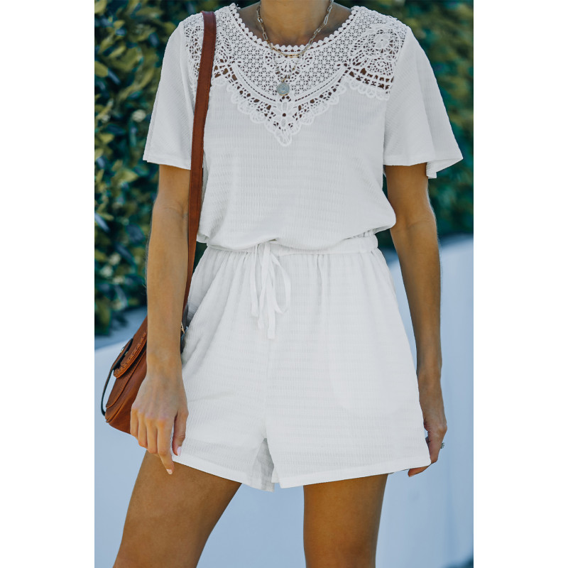 Valkoinen lyhythihainen koristekirjailtu playsuit – kuva 3