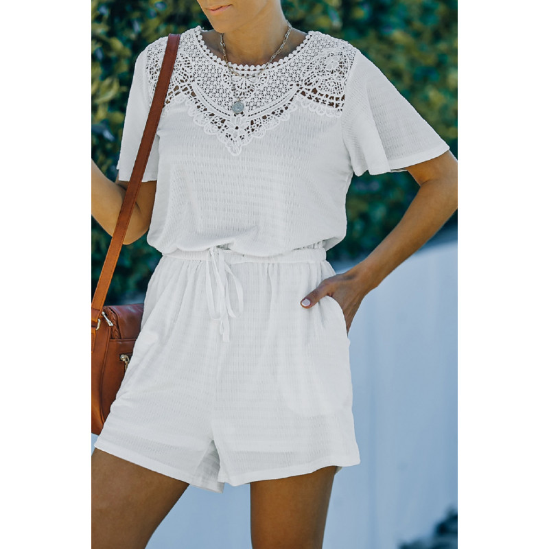 Valkoinen lyhythihainen koristekirjailtu playsuit – kuva 4