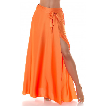 Koucla orange satin look maxikjol med slits