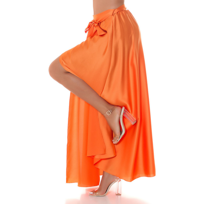 Koucla oranssi satiinilook maksihame halkiolla – kuva 2