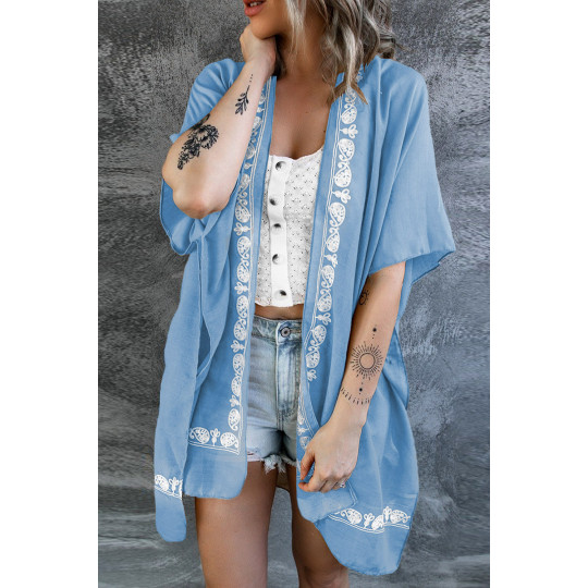 Blå dekorativ broderad kimono