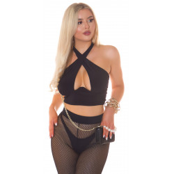 Koucla black short neckholder top with peephole