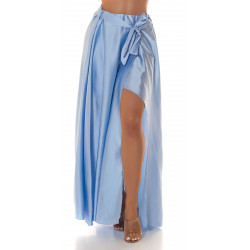 Koucla light blue satin look with maxi skirt slit