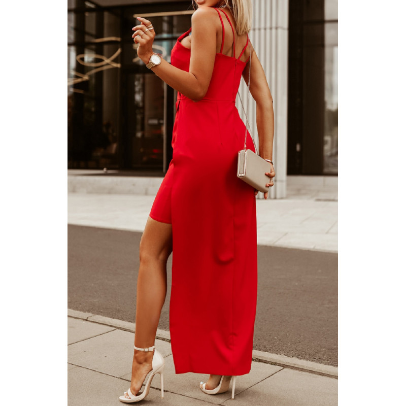 Punainen wrap-look v-mekko halkiolla – kuva 2