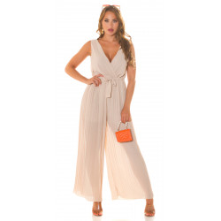 Koucla beige vekkilahkeinen v-jumpsuit vyöllä