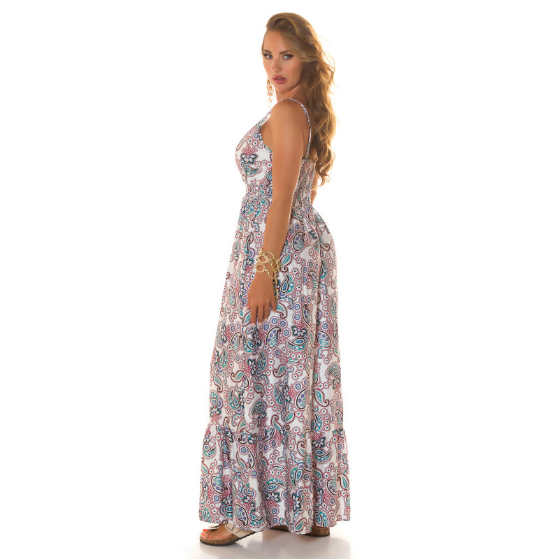 Koucla valkoinen paisley printtikuvioinen wrap-look v-maksimekko – kuva 2