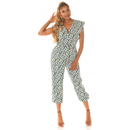 Grön solrosmönstrad jumpsuit med bälte
