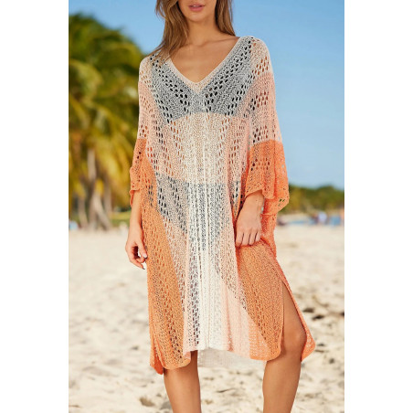 Orangerandig virkad strandoutfit