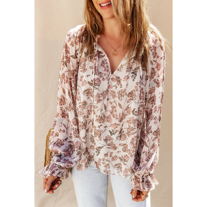 Vitrosa påsärmad blus med blommönster – kuva 3