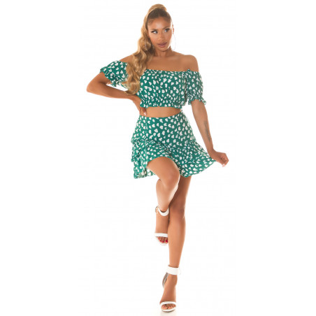 Grönvitt off-shoulder kjolset