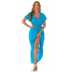 Koucla turquoise short-sleeved with v-maxi dress belt