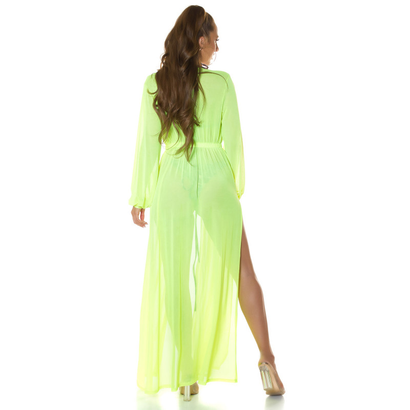 Koucla neonkeltainen pitkä mesh-kimono kultanauhoilla – kuva 2