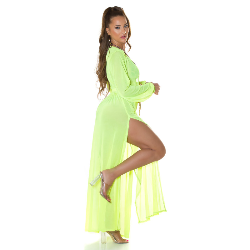 Koucla neonkeltainen pitkä mesh-kimono kultanauhoilla – kuva 3