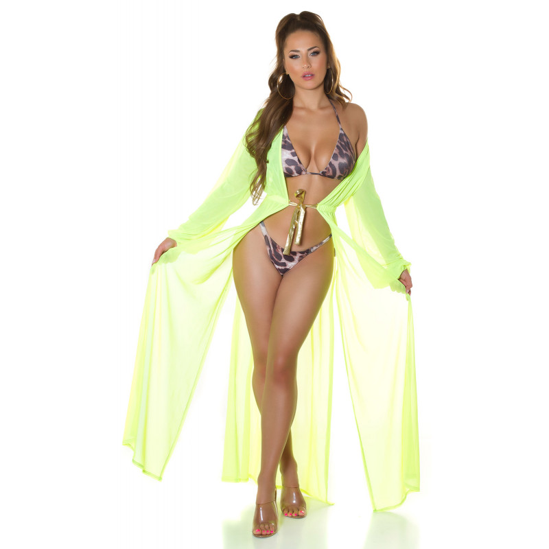 Koucla neonkeltainen pitkä mesh-kimono kultanauhoilla – kuva 4