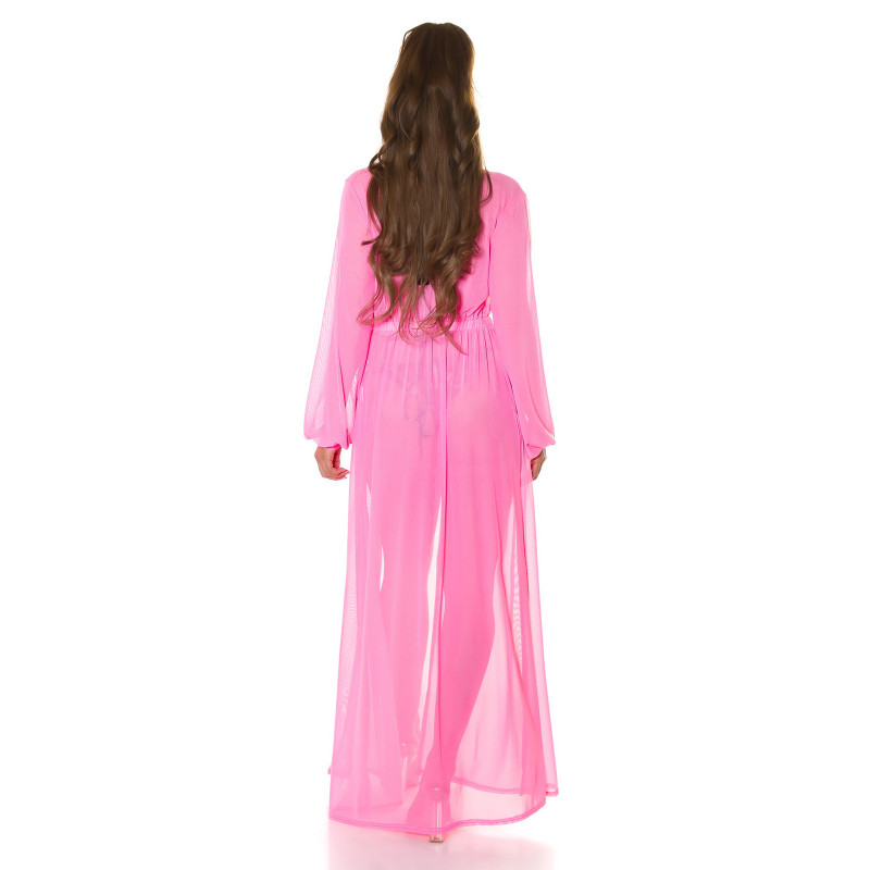Koucla neonpinkki pitkä mesh-kimono kultanauhoilla – kuva 2