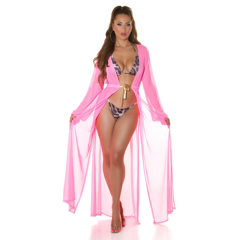 Koucla neonpinkki pitkä mesh-kimono kultanauhoilla – kuva 4