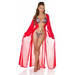 Koucla red long mesh kimono with gold laces