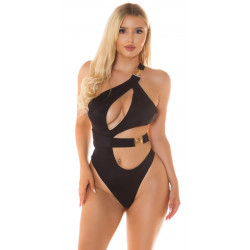 Koucla svart utskuren monokini med dekorationer