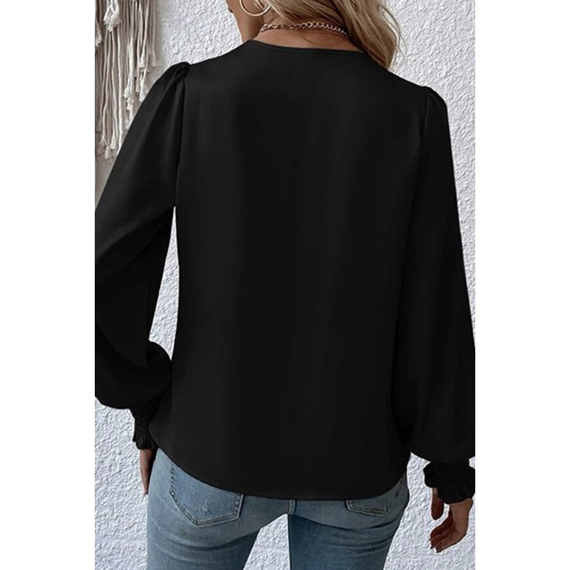 Svart väska-ärmad wrap-look v-blus – kuva 2