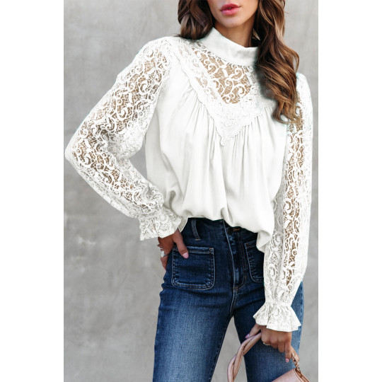 White lace sleeve loose blouse