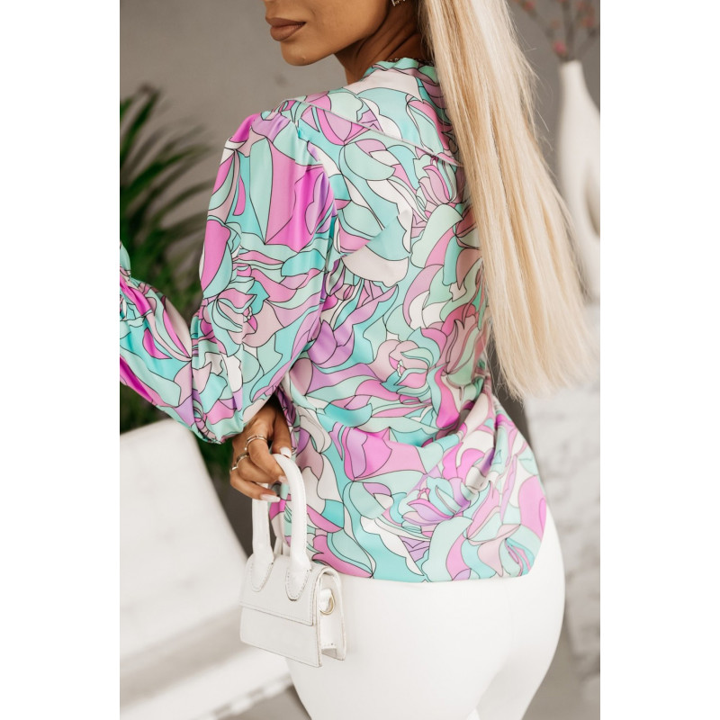Lila/turkos blus med volanger – kuva 2