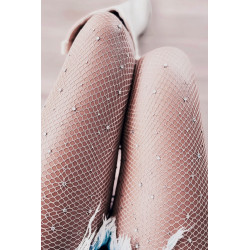White fishnet tights with rhinestones