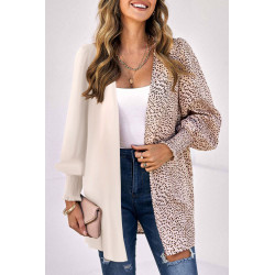 Khaki/leopard print bag-sleeved cardigan