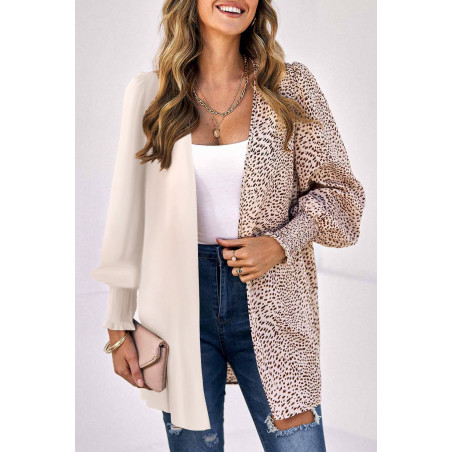 Khaki/leopardmönstrad cardigan med påskärm