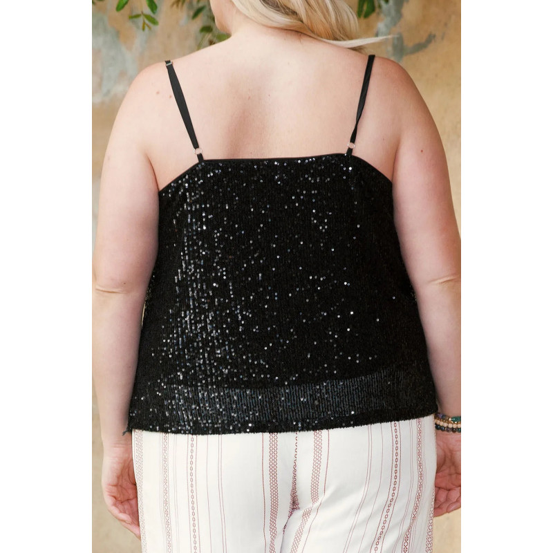 Musta paljettikoristeinen toppi (plus size) – kuva 2