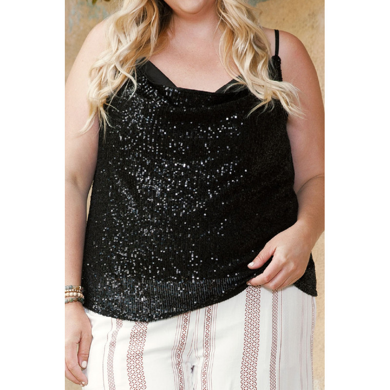 Musta paljettikoristeinen toppi (plus size) – kuva 3