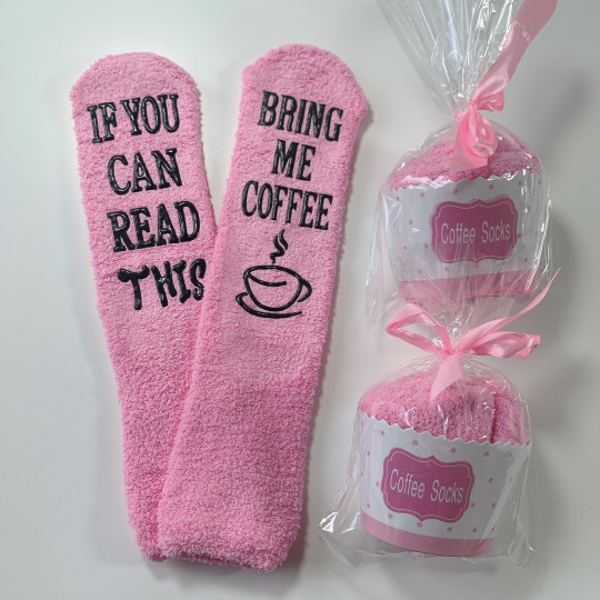Pink coffee print fluffy socks