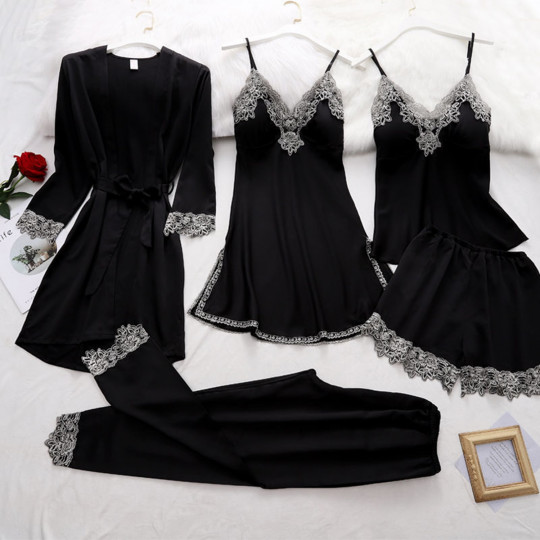 Black 5-Piece Satin...