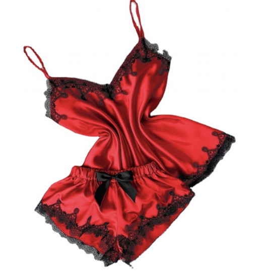 Red lace decorated silk...