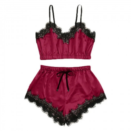 Burgundy short satin pajama...