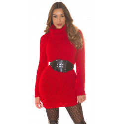 Koucla red high-collared wool dress