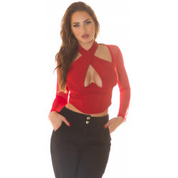 Koucla red neckholder mesh shirt