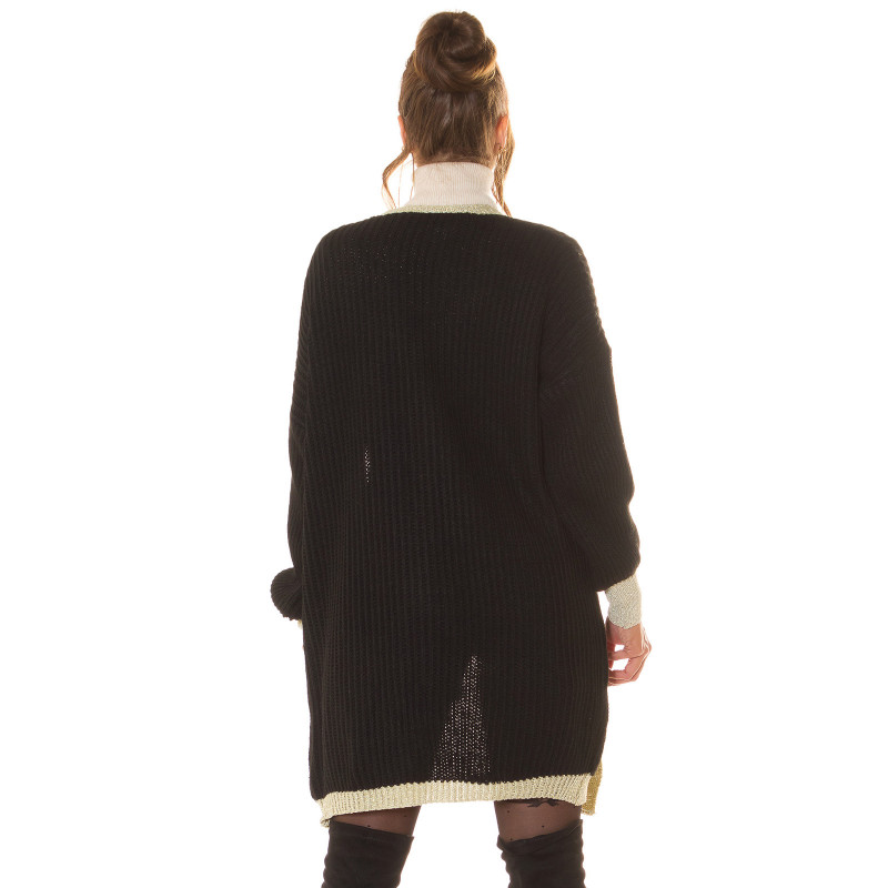 Svart oversized lång ullkappa med accentfärg – kuva 2