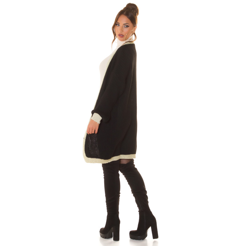 Svart oversized lång ullkappa med accentfärg – kuva 3