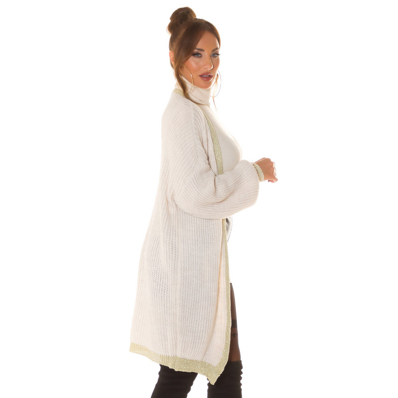 Beige oversized lång ulljacka med accentfärg – kuva 2