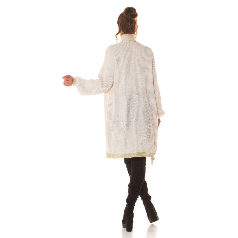 Beige oversized pitkä villatakki tehostevärillä – kuva 3