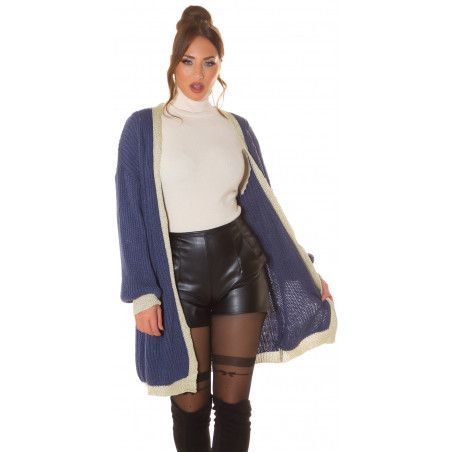 Blå oversized lång ullkappa med accentfärg