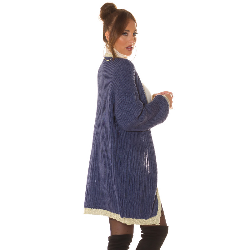 Blå oversized lång ullkappa med accentfärg – kuva 2