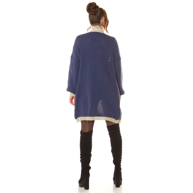 Blå oversized lång ullkappa med accentfärg – kuva 3