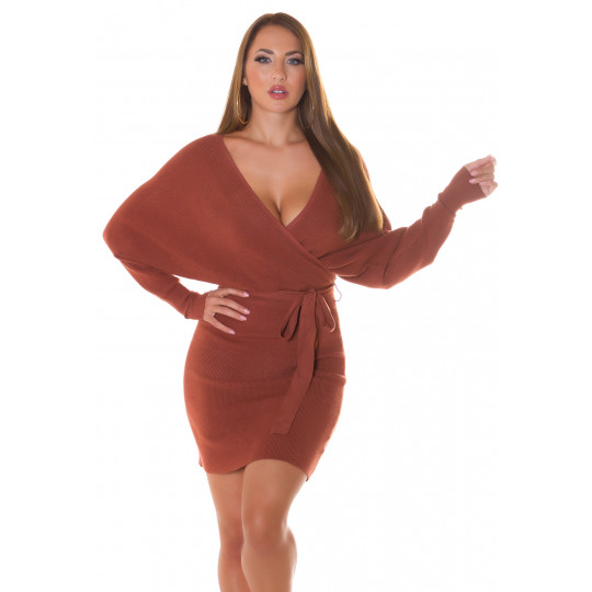 Brun omlottlook v-stickad...